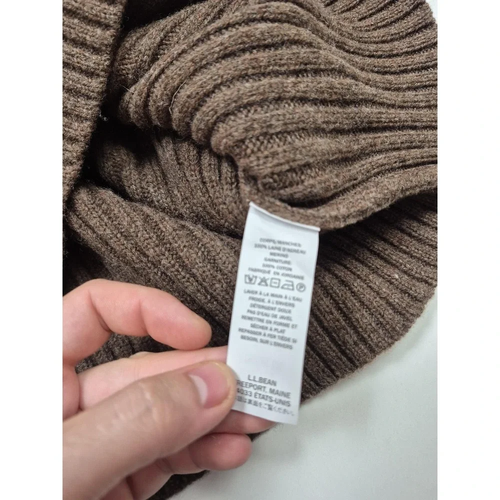 L.L. Bean Commando Sweater Men's Large Brown Merino Wool Full Zip Mock Neck